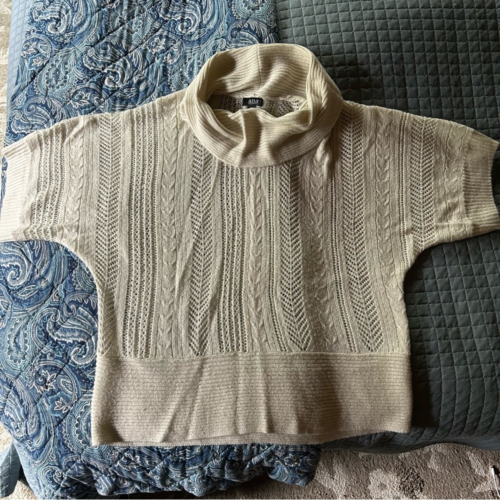 a.n.a Cream Cable Knit Sparkle Cowl-neck Sweater